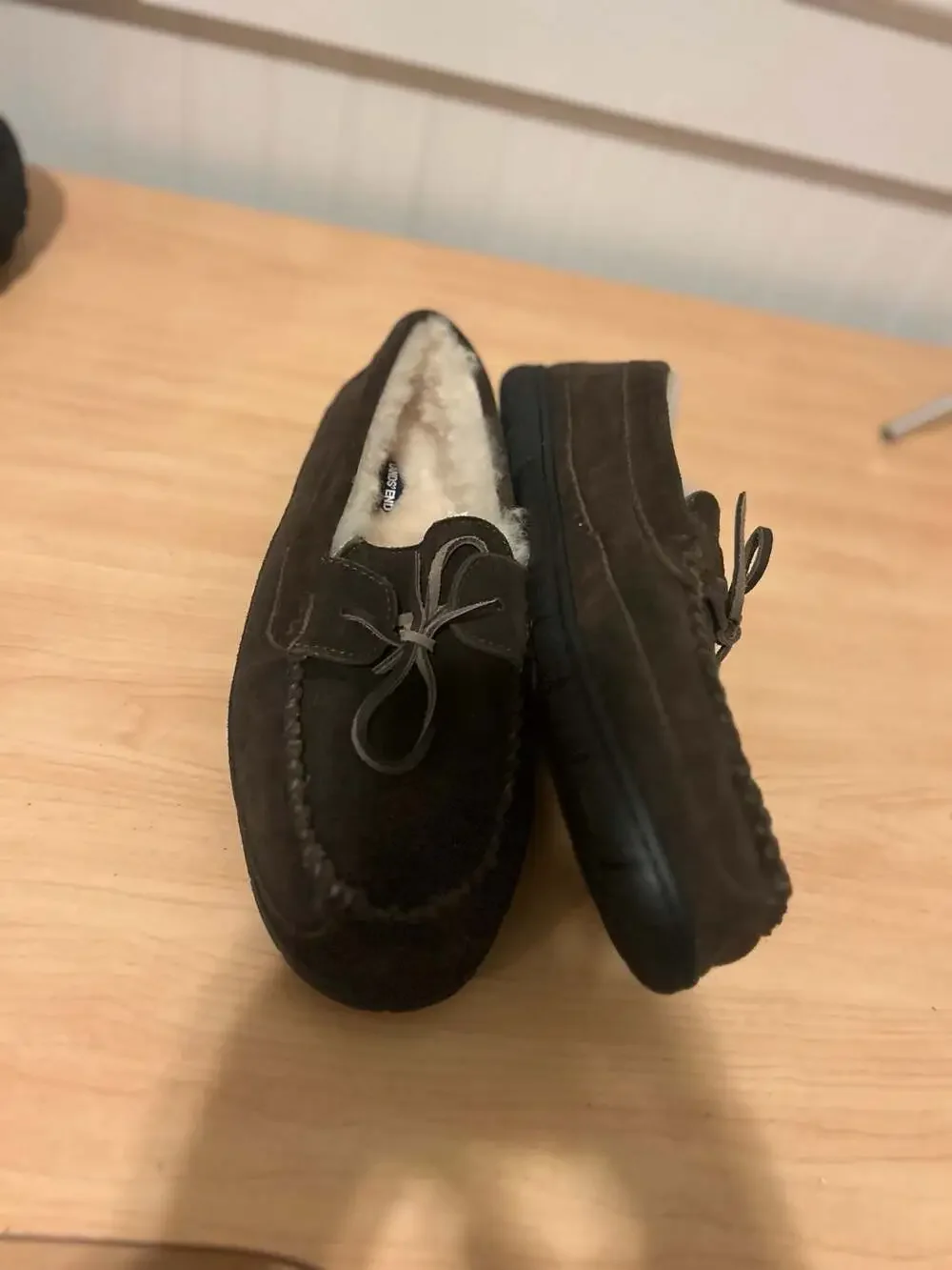 Lands' End Men's Suede Moccasin Slippers with Faux Fur Lining